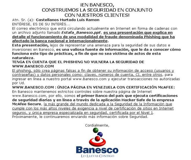 Aclaratoria Banesco